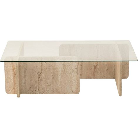 Table basse rectangulaire effet travertin et verre (1/5)