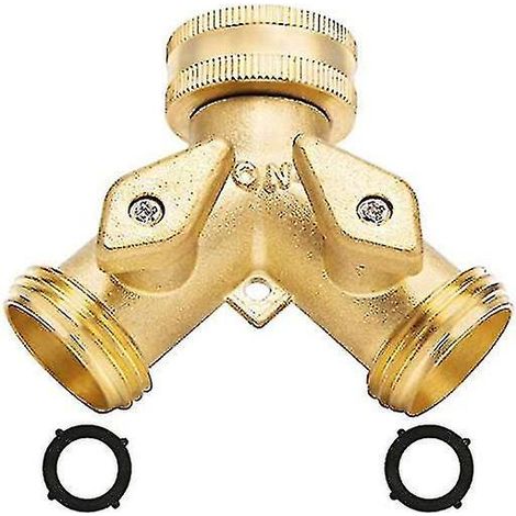 Robuster Y-Verbinder aus massivem Messing für Gartenschläuche, mit Hahn und Adapter für 3/4"-Messingschläuche, Absperrventil. (1/5)