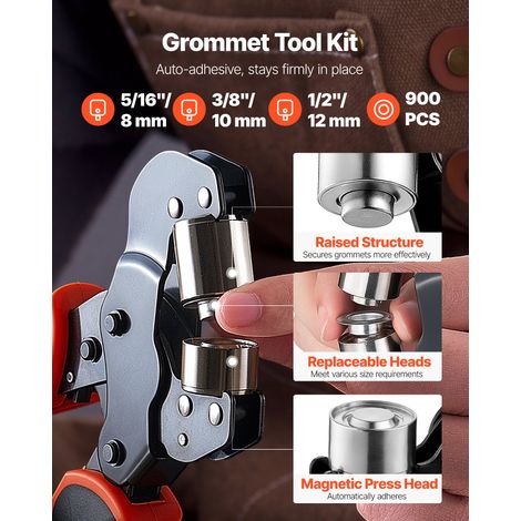 Pince à Œillets 8 mm/10 mm/12 mm Kit d'Outils à Œillet 900 Pcs, avec Œillets et Rondelles Métalliques, Emporte-pièces, Blocs, Perfo… (1/5)