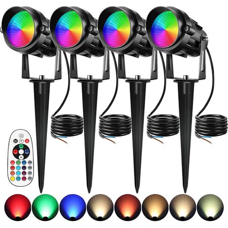 4 Pièces Spot LED RGB 6W À Changement de Couleur - Télécommande IP66 Éclairage Paysager Piquet Intérieur Extérieur (1/5)