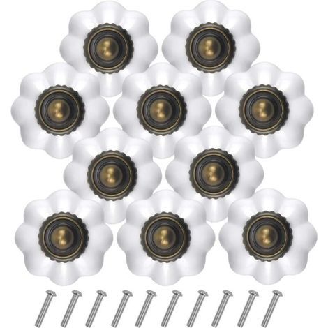 10 pomos de cajón de bronce vintage, tirador de puerta de cajón blanco de 30 mm, pomo redondo para muebles, pomos para puertas de habitaciones infantiles, tiradores para armarios, roperos y cocinas. (1/4)