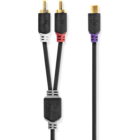 Cable de audio estereo 2x rca hane rca hona guldplaterad 020m redondo antracita lada