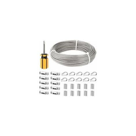 Cable Inox 3mm,50M/3mm Corde en Acier Inoxydable,Cable en Acier Revêtu avec Serre-Câbles,M3 Manchons,Cosses en Acier Inoxydable,3mm Cable Métallique pour Fil a linge,Cable de Garde Corps (1/5)