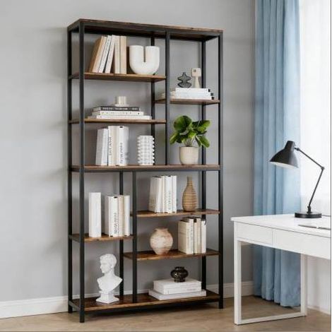 MEUBLIV Bücherregal Standregal 100x30x200 cm Schwarz und Rustikalbraun Industrial-Stil (1/5)