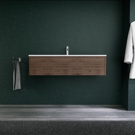 Inda - Badezimmerschrank 1 Schublade L.120 mit mattem Waschbecken / Braune Eiche - Diamante