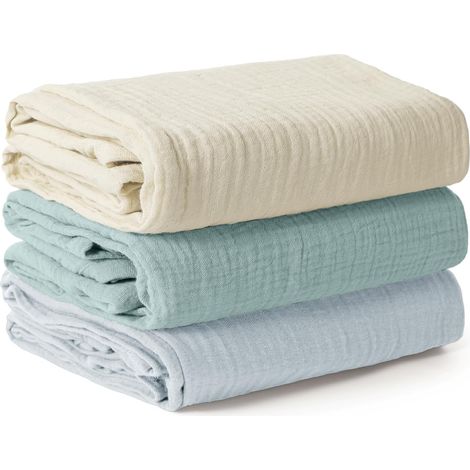 Couverture d’Emmaillotage pour Bébé, Grand Lange Bebe 100x100cm, Ultra Doux et Absorbant pour la Peau Mousseline Couverture pour Bébé Fille et Garçons, Lot de 3 (Bleu Ciel) (1/5)