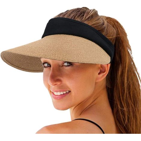 Visière En Paille Pour Femme - Protection UV50+ Bord Large - Plage Jardin Voyage - Beige (1/2)