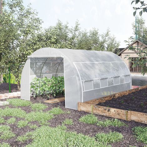 Invernadero 3.97x3x2 m, con puerta con cremallera, 8 ventanas, estructura de acero galvanizado, blanco (1/5)