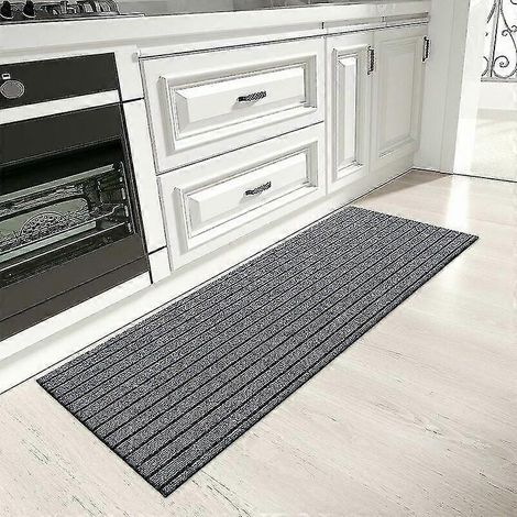 Tapis de cuisine 50 x 150 cm antidérapant et lavable avec revêtement en caoutchouc pour entrée cuisine couloir hall d'entrée (gris) 25-26 (1/4)