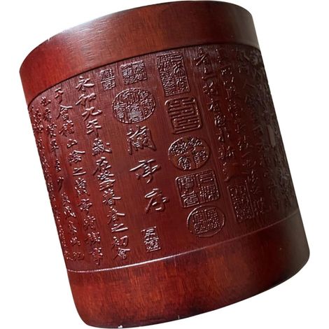Portapenne in bambù intagliato con finitura pregiata, elegante complemento d'arredo in stile cinese, pratico e raffinato per organizzare le tue penne, disponibile in diversi stili. (1/5)