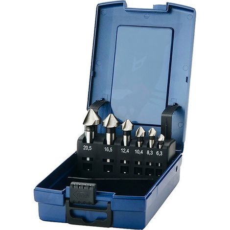 Makita – Coffret de 6 fraises coniques à lamer pour défonceuse – Ø 20.5 à 6.3 mm – Pour chanfreins et élimination de bavures - P-73592