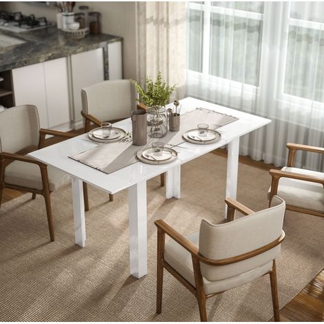 Ausziehbarer Esstisch aus MDF, Hochglanzweiß, 120-160 x 80 x 78 cm, 4-6 Personen (1/5)