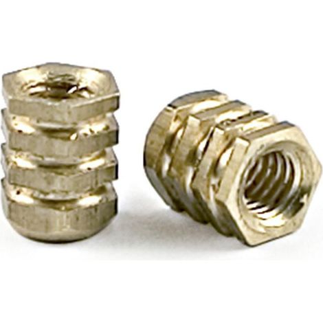 tuerca de embutir hexagonal. latón. para madera. rosca m4. d6x8mm (1/2)