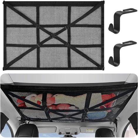 Filet de Rangement pour Toit Voiture 90cmx65cm Universel Bagages Sac pour Le Voyage et Le Organisateur Quatre Accoudoirs de Toit pour SUV, Van (1/5)