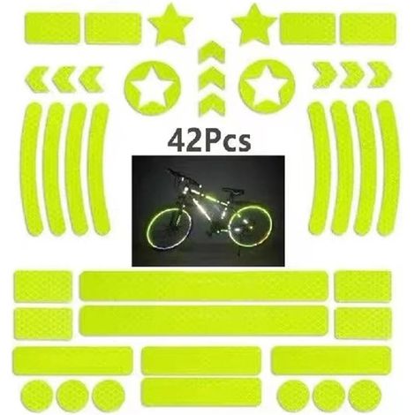 Pegatinas reflectantes para bicicleta, paquete de 42 unidades - verde fluorescente (1/2)
