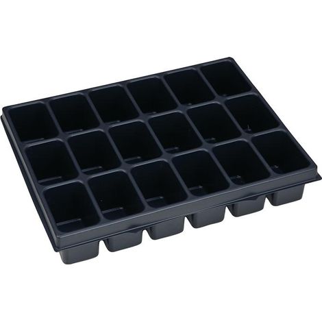 Bac de rangement 18 Muden iB 72 – 18 alvéoles – Longueur 63mm – Largeur 265mm – Plastique thermoformé – SKU 1000010137 – Bs Systems