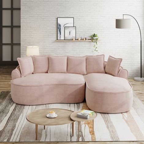 FloraGrace canapé d angle modulaire en chenille rose, sans montage, dossier et assise moelleux, format non indiqué (1/5)