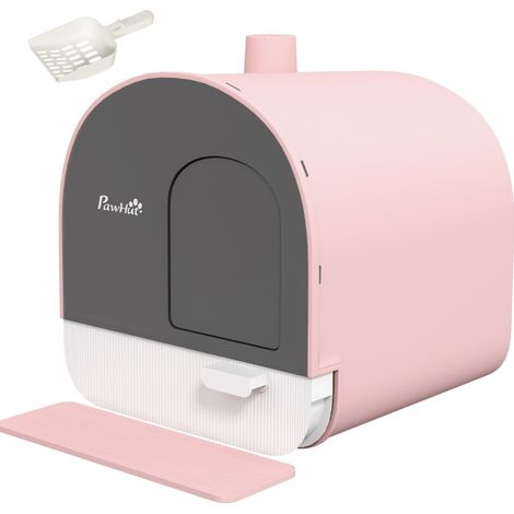 Lettiera chiusa con coperchio, paletta e tappetino cattura-sabbia rosa/nera HOMVRA