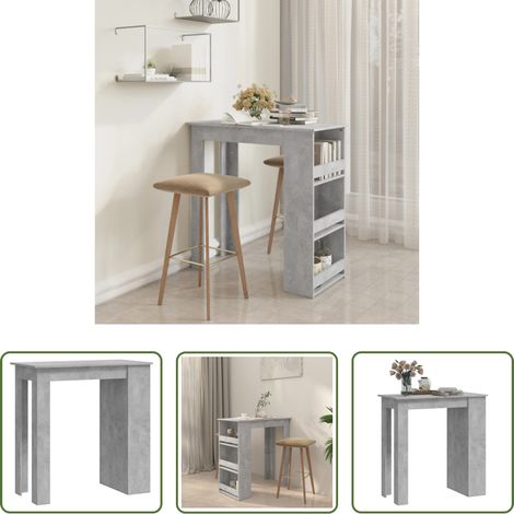 Table de bistro - Table de bar à étagère de rangement Gris béton 102x50x103,5 cm (1/5)