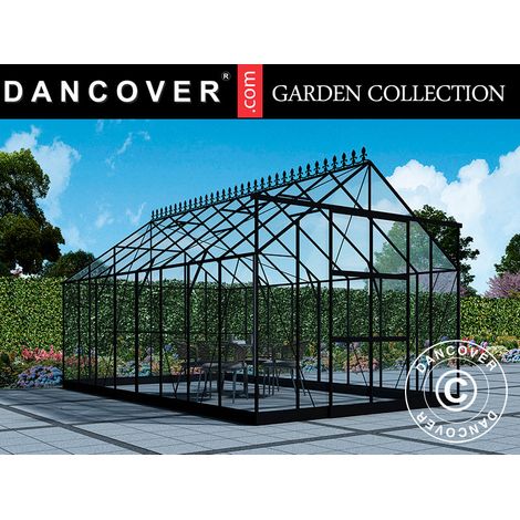 Gewächshaus aus Glas 3x4,87x2,6m mit Sockel und Krone, 14,61m², Schwarz - Dancover