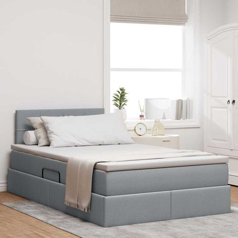 Bett mit Stauraum und LED mit LED Hellgrau 120 x 190 cm Stoff