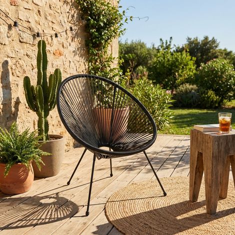 Fauteuil ACAPULCO – Cordage Noir & Structure Métal (1/2)