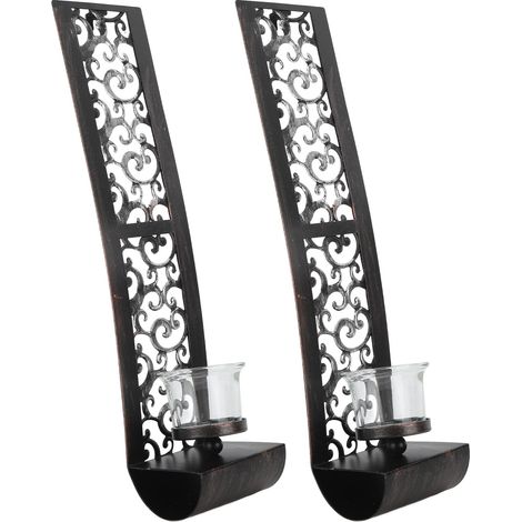 Lot de 2 bougeoirs muraux en fer forgé, style antique et raffiné, pour la décoration de la maison, du restaurant ou du bureau. (1/5)