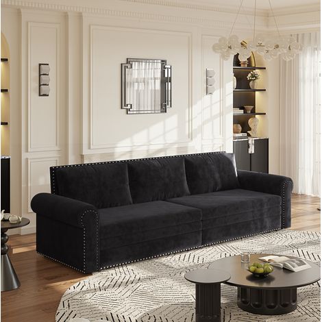 Sofá cama 3 plazas 238x90x98 cm de terciopelo negro, 3 en 1 - CHICFURN (1/5)