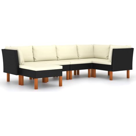 INLIFE Salon de jardin 6 pcs avec coussins Résine tressée Noir (1/5)