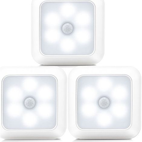 3er-Pack LED-Lampen mit Bewegungsmelder，Batteriebetriebenes Nachtlicht，Schrankbeleuchtung，Treppenbeleuchtung，Aluminium (1/2)