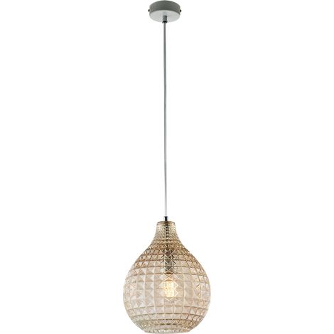 Sospensione 1 Luce Diamante In Ferro Bianco E Vetro Soffiato Ambra (1/2)