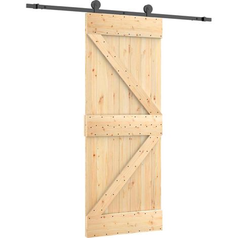 Schiebetür Natürlich und Schwarz 70 x 210 cm Massivkiefer vidaXL