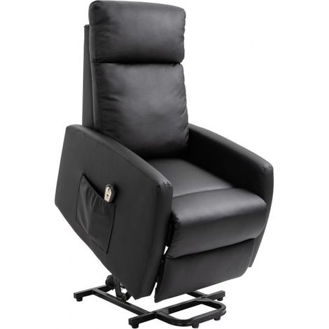 EASYCOMFORT Poltrona Alzapersona con Telecomando, Schienale Reclinabile a 145° e Poggiapiedi in Pelle PU Nera, 67x95x105cm
