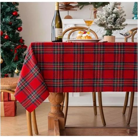 Nappe Noel Rouge Tartan Plaid de Noël Rectangulaire Décoratives Tissu Nappe Décoration de Table Noël à Carreaux pour 140 x 200 cm (1/5)