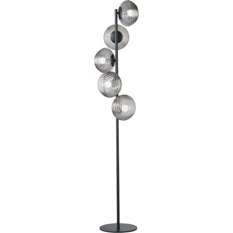 "Piantana RIPPLE in metallo nero con cinque diffusori in vetro fumè 160 cm." (1/2)