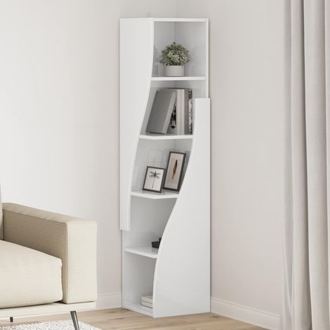 Meuble d’angle 5 étagères en bois d’ingénierie blanc brillant 32 x 32 x 140 cm - PANGIVO (1/5)