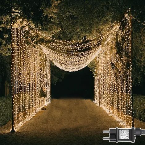 QAZQA Rideau Lumineux 600 LEDs 6m x 3m, 8 Modes Étanche IP44 Guirlande Lumineuse Rideau Alimenta Secteur, pour Décoration Mariage Intérieur Extérieur Chambre Enfant Noël Fête Halloween, Blanc Chaud