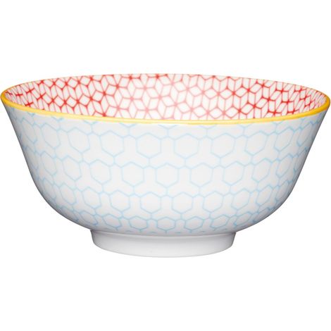 Kitchen Craft Geometrische blau glasierte Schale aus Steinzeug, mehrfarbig, 15,5x7,5cm