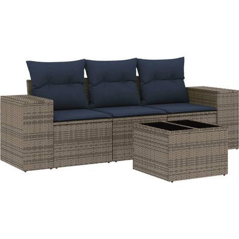 4-teiliges Gartensofa-Set mit Kissen, grau, Polyrattan vidaXL (1/5)
