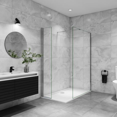AICA paroi de douche à l'italienne 120x200cm avec une barre de fixation paroi de douche pivotante 45x200cm verre 8mm securit anticalcaire (1/5)