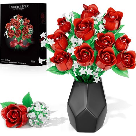 Fleurs Briques De Construction, Bouquet De Fleurs pour Adultes, Kit De Jeu De Construction 11 Roses Artificielles, 459 Pièces, Collection Botanique Cadeaux pour Anniversaires, Femmes, Enfants 6+ (1/5)