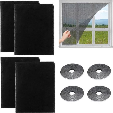 4 Pcs Moustiquaire Fenetre, 150x130cm Filet cran Insecte Fentre Moustiquaire en Maille Filet Avec 4 Auto Rubans Adhsifs,Toile Moustiquaire Dcoupable,P (1/5)