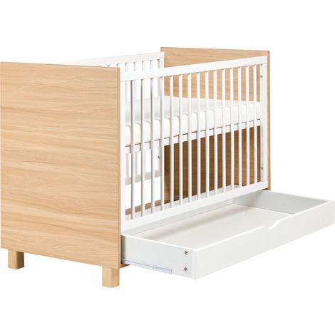 Cuna minimalista para bebé tamaño estándar 60 x 120 cm barras ajustables en altura madera de pino blanco/marrón claro Gunnar