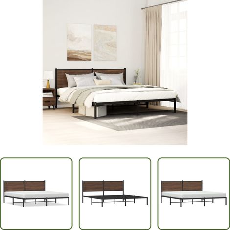 Metallbettgestell - Metallbett ohne Matratze Braun Eichen-Optik 160x200 cm (1/5)