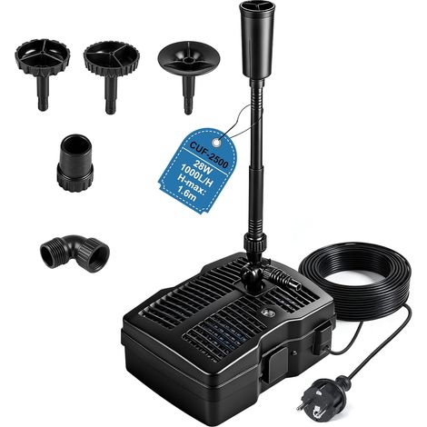 1000 L/h 28W Pompe pour Bassin de Jardin Extérieur avec Lampe UV Aquarium, Filtre avec 3 Têtes de Fontaine, Médias Filtrants, Raccords de Réglage Trois Voies, Câble 10m, pour Poisson Exterieur (1/5)