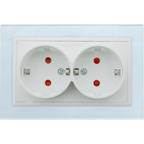 IluminaShop - Enchufe Empotrable Tipo F Schuko Doble Blanco Marco Cristal Incluido 16A IP20 Serie wLux (1/3)