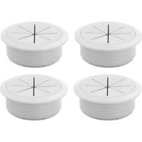 Lot de 4 passe-câbles blancs de 60 mm - Passe-câbles blancs - Passe-câbles - Pour table, bureau, bureau, bureau, plan de travail
