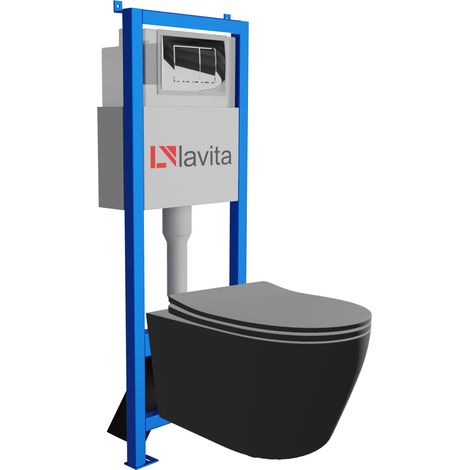 Bâti-support Lavita LAV 101 à 40 cm + WC Praia Black sans bord + plaque de commande LAV 200.1.2 chrome Kit complet WC (1/5)