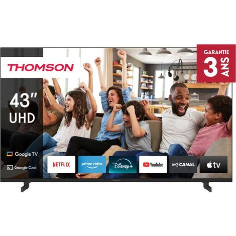 Thomson – TV LED 43" 4K UHD – Google TV – 2x HDMI 2.0 + 2x HDMI 2.1 – Dolby Digital – Wi-Fi – Bluetooth – Netflix, Prime Video, YouTube, Disney+