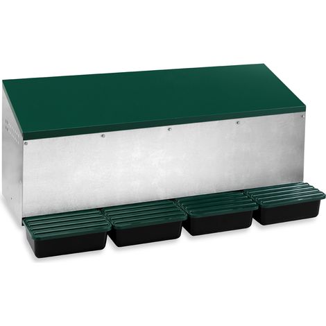 Pondoir poule extérieur en métal galvanisé 4 nichoirs avec bacs de récupération – Dimensions L106 x l52 x H48 cm – Accroché ou monté sur pieds – Poulailler Direct